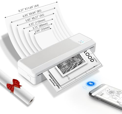 vretti Imprimante Portable, Imprimante Compacte Thermique sans Encre, Supporte Format A4 Compatible avec Les Bluetooth avec Smartphone, USB avec Tablette/Mac
