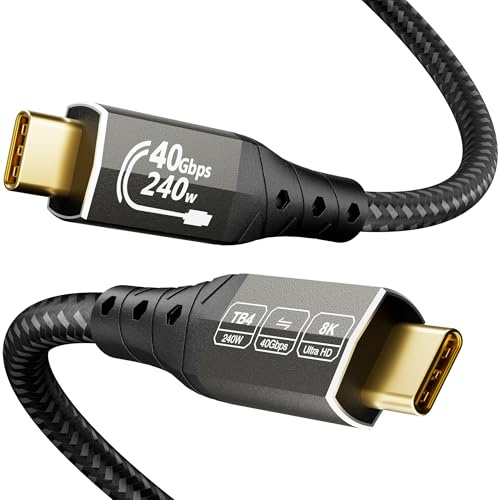 ZIKNYDO Câble Thunderbolt 4 40 Gbps 2m, câble USB 4 240W, câble vidéo USB C 8K/4K, câble USBC Thunderbolt pour Thunderbolt 5, Thunderbolt 3, Série iPhone 16, SSD, MacBook, eGPU, moniteurs, laptops