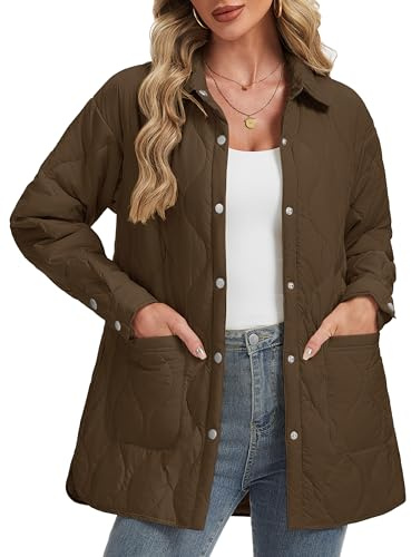 YUCOLEN Womens Puffer Quilted Jacket Lightweight Warm Coat Coffee L