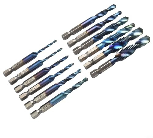 Maschiatura e foratura in plastica in metallo Hss Groove - Set di punte per trapano filettate con spirale 12 pezzi per M3m10 0. 25 per legno esagonale gambo titanio placcato