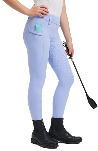 FitsT4 Sports Pantalones de equitación para niñas, con asiento completo, de silicona, pantalones ecuestres, elásticos, con bolsillos