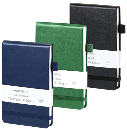 HOMEMARS libretas A6, juego de cuadernos de 3 piezas, Cuadriculado, cuaderno pequeño, bloc de notas de 14,8 cm x 9,5 cm,200 páginas, cuaderno, cuaderno de bolsillo, diario de viaje, cuaderno de cuero