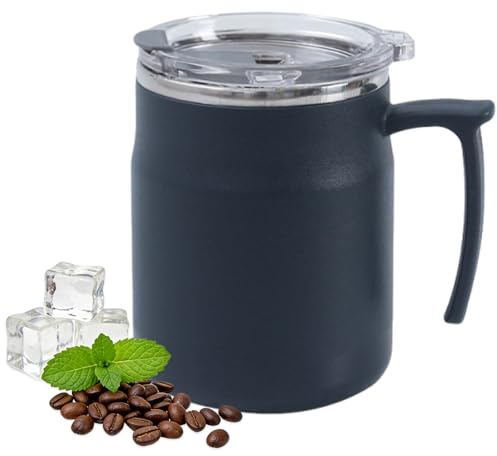 YiZhou Insulated Travel Mug 500ml (17oz) - Leakproof Stainless Steel 304 Thermal Cup, Double Wall Vacuum Locking Lid, Ergonomic Grip for British Tea, Office, UK Commute & Outdoor(Navy Blue)