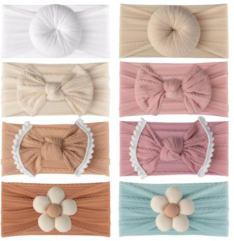 8 Stk Babymütze 0-6 Monate & Baby Zubehör, Imprescindible Diadema con Lazos para Recién Nacidos, Niños Pequeños, Bebés para Fiestas y Sesiones Fotográficas (Multicolor)