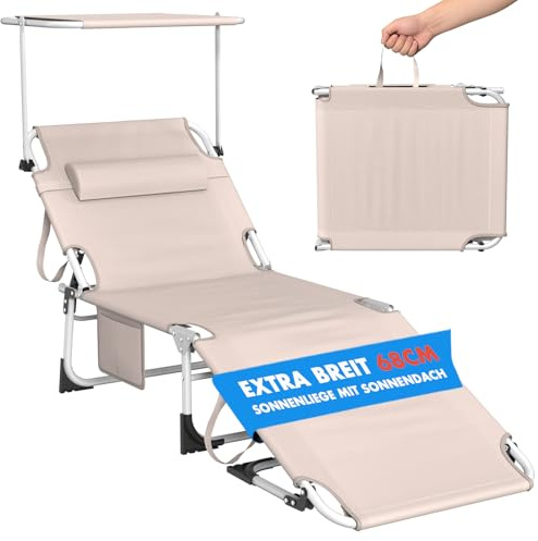 Huracan Lettino prendisole pieghevole con tettuccio, sdraio da giardino con schienale regolabile in 4 posizioni, portatile, con cuscino, resistente alle intemperie, portata fino a 150 kg, colore kaki