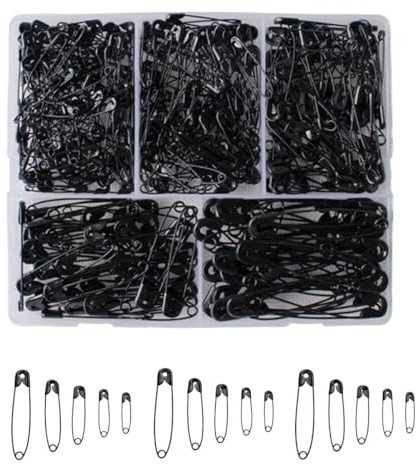 340 Pcs Safety Pins, 19mm 27mm 32mm 36mm 45mm 54mm Assorted Sizes Small Medium Large Safety Pins for Clothes, Arts & Crafts, Sewing and Pinning (Black)