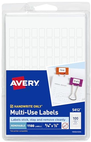 Avery Multi-Use Removable Labels, 5/16 x 1/2, White, Non-Printable, 1,100 Blank Labels Total (5412)
