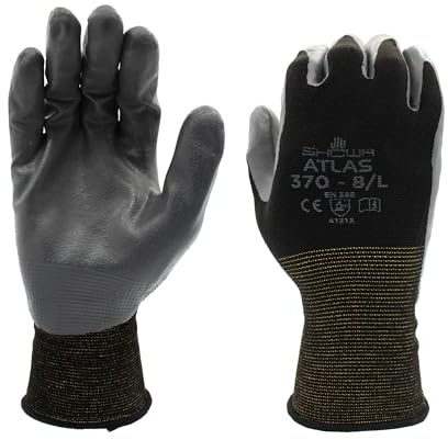 SHOWA Atlas 370B Professional Nitrile Work Gloves, Breathable High-Dexterity Precision Grip for Landscaping, Gardening & Assembly, General Purpose Gloves, Black, Medium, 1-Pair
