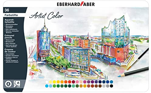Eberhard Faber 516036 - Aquarellstifte Artist Color, 36 bunte Aquarellfarben im Metalletui