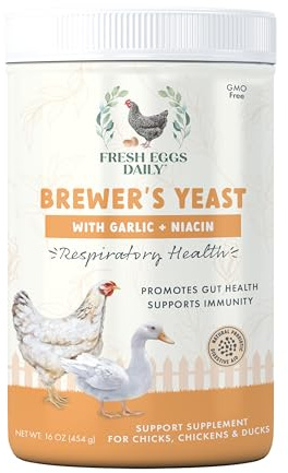 Fresh Eggs Daily Brewers Yeast Powder with Garlic & Niacin for Chicken & Duck Backyard Flocks - Suitable for Young Chicks & Ducklings - Supports Healthy Bone Development, Digestion & Immunity - 1lb
