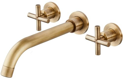 Robinet de salle de bain en laiton vieilli avec double poignées croisées 3 trous pour lavabo et lavabo avec bec pivotant et robinet de lavabo en laiton avec robinet brut inclus