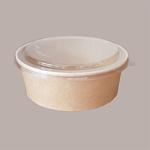Lucgel Coppa Ciotola Insalata Monouso in Carta Avana Bio con Coperchio da 750 Ml Dm15H6 cm - 50 pezzi -