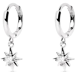 SINGULARU - Pendientes Polar Star Plata. Aro en Plata de Ley 925 con Acabado Baño de Rodio. Cierre Congo. Joyas para Mujer