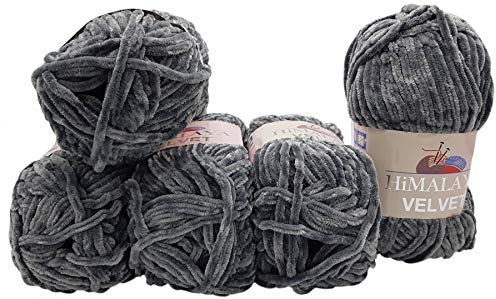 5 x 100 Gramm Himalaya Velvet Micro-Polyester Strickwolle, Babywolle samtig 500 Gramm Wolle (grau 90020)