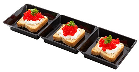 Restaurantware 7.5 x 2.5 Inch Sauce Trays 20 Disposable Divided Serving Plates - Lids Sold Separately Disposable Black Plastic 3 Compartment Serving Dishes For Condiments Appetizers Or Snacks