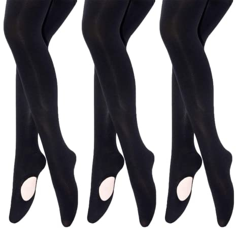 MANZI 3 Pairs 40 Denier Dance Tights Girls Womens Convertible Stretch Transition Ballet Tights Black,Medium