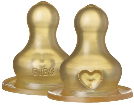 BIBS Bottle Nipple 2-Pack, Vermindert Koliken, Zusätzliche Sauger für Baby Glass Bottle. Naturkautschuklatex, Slow Flow, Bottle Nipples 2-Pack
