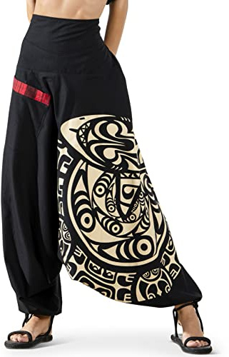 Women's Printed Harem Pant for Women, Outland Wayfarer Black-Beige, One Size