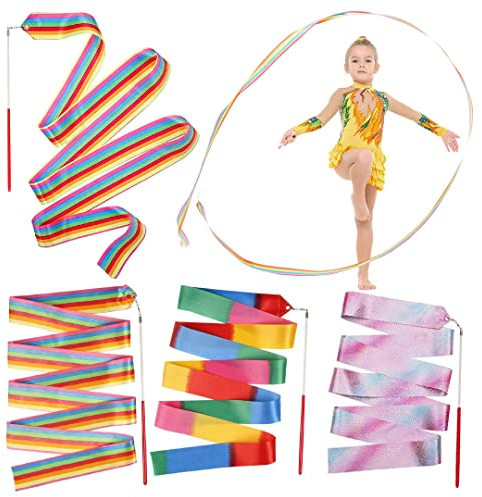 3-Teiliges Kinder Rhythmische Sportgymnastik Band Tanzbänder In Verträumten Farben, Tanzband Gymnastikband Mit Stab Geeignet Für Künstlerische Tanzgymnastik, Kindertanz, Talentshow