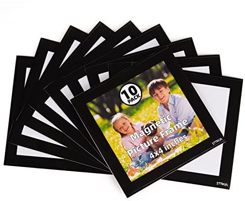 4X4 Magnetic Picture Frame with Black Border(10 Pack),Square Magnet Photo Pockets,Decorations for Fridge/Lockers with Clear Plastic Cover (Classic)