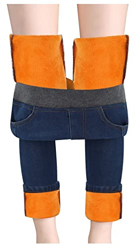 KBOPLEMQ Jeans da donna foderati in pile, leggings skinny elasticizzati, slim fit, vita bassa, jeans termici, jeans da donna, pantaloni in peluche, imbottiti, jeans elasticizzati, C blu scuro., S