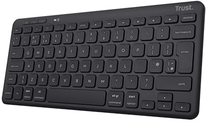Trust Lyra Multi-Device Bluetooth Keyboard, QWERTY UK Layout, 85% Recycled Plastics, Rechargeable Battery, Compact Wireless Keyboard for PC, Laptop, Mac, Tablet, Windows, Android, iOS - Black
