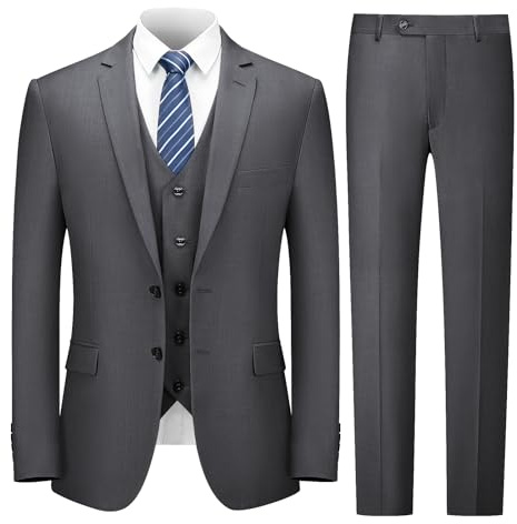 Cooper & Nelson 3-delat set för män, slim fit-kostym för män, enfärgad kavaj, väst, byxor och slips, Mörkgrått, XL