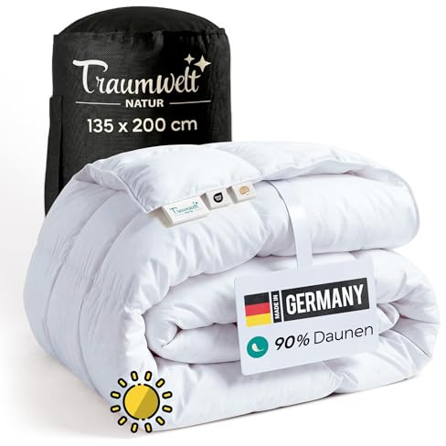 Traumwelt Natur Made in Germany Daunendecke 135x200 cm aus 90% Daunen und 10% Federn, Sommerdecke, Allergiker geeignet (nomite), Öko-Tex 100 Klasse 1 Zertifiziert, Downpass