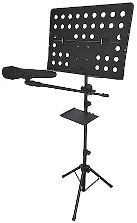 Buhelyc Musik NotenstäNder Tragbar, Klappbarer Notenhalter mit MikrofonstäNder & Tragetasche, HöHenverstellbar, rutschfest, Metallstativ, für Gitarre, Violine, Ukulele, Schlagzeug, für Laptop
