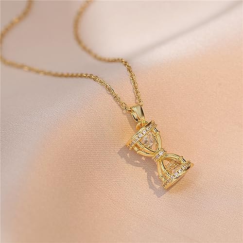 OdDdot Incrustaciones de Moda con Zircon Reloj de Arena Colgante de Oro Cadena de Plata Collar Ligero joyería de Lujo para Mujeres Regalo de Fiesta de cumpleaños