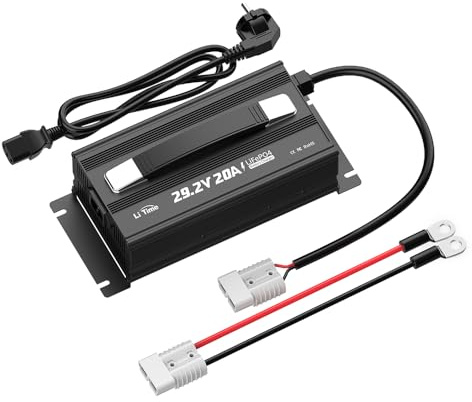 LiTime 29,2V 20A Caricabatterie al Litio, Caricabatterie da Auto Montabile con Ventola di Raffreddamento e Molteplici Protezioni di Sicurezza, Caricabatterie è Progettato per Caricare Batterie LiFePO4