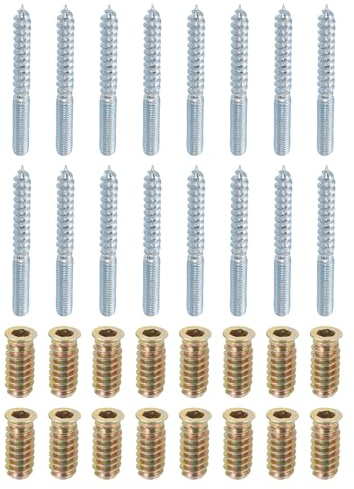 sourcing map Pernos de suspensión M6 x 60 mm, 16 tornillos de clavija de madera de 31 mm con 16 tuercas de inserción roscadas M6 x 24 mm, para patas de muebles articuladas