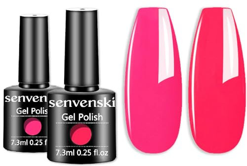 Senvenski Pink Gel Nail Polish Kit - UV/LED Soak Off Nail Art Set with Nude Light Baby Hot Bright Pink Colours | Manicure Gift Kit for Women Salon Home Use (CS2-020)