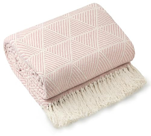 Emma Barclay Throw Blanket For Sofas Bed Extra Large Recycled Cotton Throws For Settees In Blush Pink Throw Scandi Woven Blankets - Zahra Collection 50 x 60 (127cm x 152cm) Blush Pink