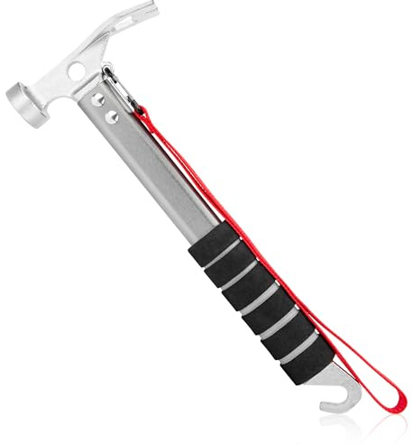 AYMQC Martello da Campeggio in Alluminio Leggero Estrattore per Picchetti per Tende Portatile Multifunzionale per Attività All'aperto Argento