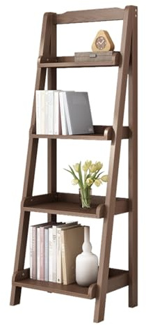 YVYKFZD 4 Tier Wood Bookshelf Tower, Ladder Bookcase, Floor Standing Display Storage Rack, Open Corner Book Shelf Plant Flower Organizer, for Small Space, Bedroom Living Room(Walnut,17.7x13.3x55.1)