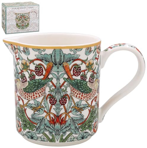 The Leonardo Collection William Morris Strawberry Thief Jug | Ceramic or Glass for Kitchen Use | Beautiful Cream or Milk Jug for Daily Needs | Versatile Water Jug