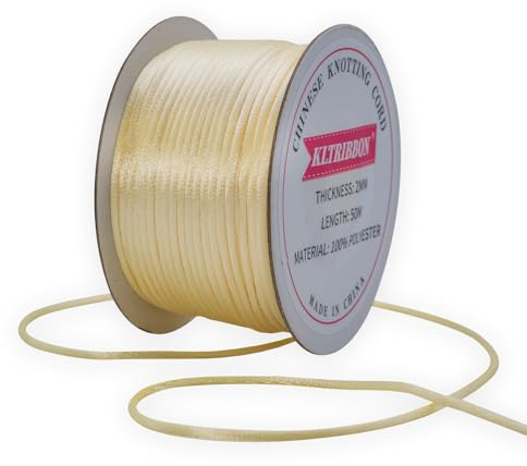 KLTRIBBON Cordoncino in raso color avorio, 2 mm, per la creazione di gioielli, bracciali, collane, filo per perline, macramè, kumihimo, nodi cinesi, 50 metri