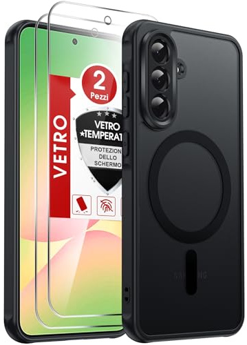 LeYi Funda para Samsung Galaxy A56/A 56 5G Compatible con MagSafe Magnética, con 2× Cristal Templado, Carcasa Translúcido Esmerilado Grado Militar Antigolpes Case, Negro