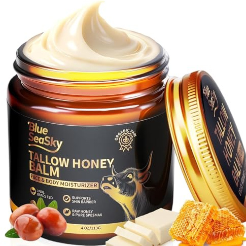 Upgraded Beef Tallow for Skin Handmade Whipped Organic Grass-Fed Tallow and Honey Balm for Eczema & Rosacea,Non-Comedogenic,Beef Tallow Face Moisturizer for Dry, Sensitive Skin(4oz Unscented)