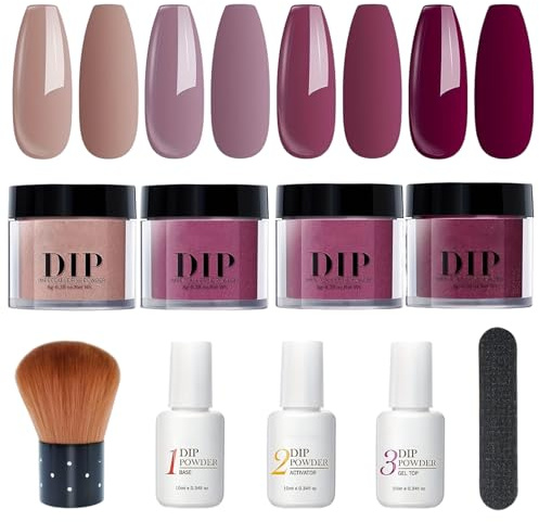 10pcs/set Dip Powder Nail Kit 4 Color Nail Powder Set con base y activador de capa superior para uñas francesas Manicure Manicure Salon Diy en casa, púrpura