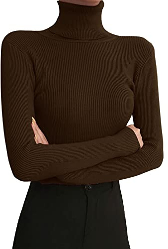QJDFLL Femmes col roulé à Manches Longues Leggings Automne Hiver 2025 Pull en Tricot serré avec Un Noir Mince sous Le(Café,Taille Unique)