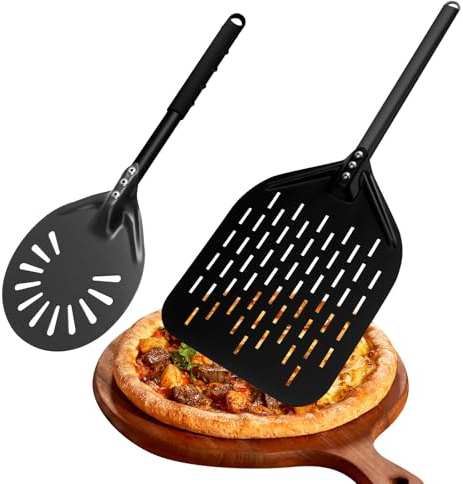 Yinnhom Pizzaspade set, 30,5 cm pizzaspade 12 tum pizzaspade värmebeständig aluminium pizzaskal med silikonhandtag, non-stick belagd pizzafacks-set, lämplig för ugnar, pizzaugnar och