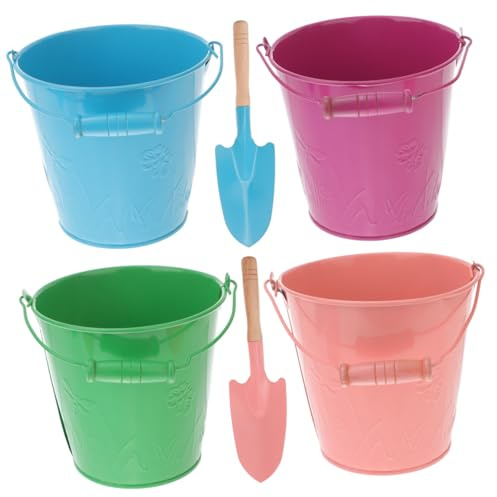 SOPOTUTU Set 6 Pezzi Secchielli da Spiaggia in Ferro Colorato con Pale, Giocattoli per Sabbia e Acqua per Giardino e Asilo, Stimolano Manualità e Gioco All’aperto Colore Colore Casuale