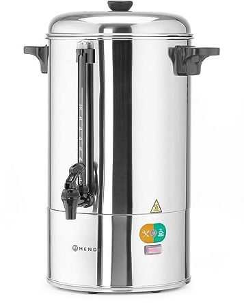 HENDI Percolateur à café, paroi simple, bac à filtre intégré, robinet non drip, pour café moulu grossièrement, pas de filtre en papier nécessaire, 10L, 230V, 1500W, 387x275x(H)530mm, inox 18/0