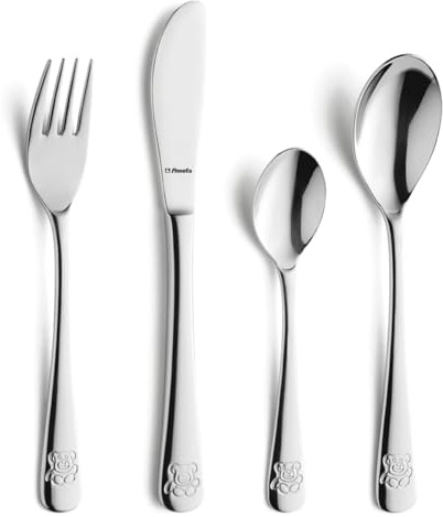 Amefa 43100G0006A40 Child's Cutlery 4-Piece in Gift Packaging Teddy Bear Design 18/10 Polished Stainless Steel