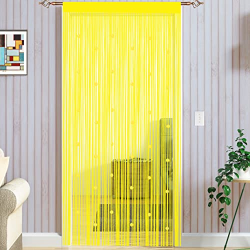 Taiyuhomes Bead String Curtains Door Fly Screen Decorations Room Divider Single Door Curtain Beads (90x200cm) Yellow