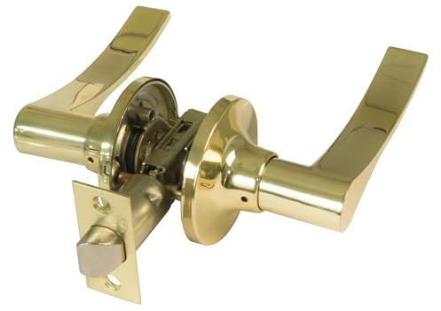 Amig - Set di maniglie per passaggio con serratura | Rosetta per porte | Maniglia ideale per porte in legno | Zamak | Dorato | Serratura d'ingresso 60/70 mm | Maniglia porta interna | Angolo quadrato