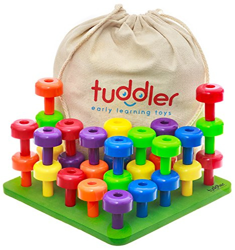 Tuddler Pacchetto educativo Pegs Include Una Serie di pioli Colorati impilabili/Giocattolo Montessori per Bambini + Carta Modello + Zaino con Coulisse per riporre e ordinare + ebook by