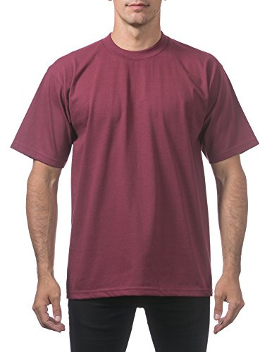 Pro Club Men's Heavyweight Cotton Short Sleeve Crew Neck T-Shirt, Maroon, Large Tall